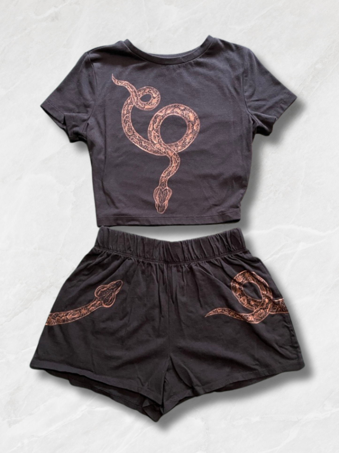 Coiled Snake Python Two Piece Set, Crop Top and Shorts