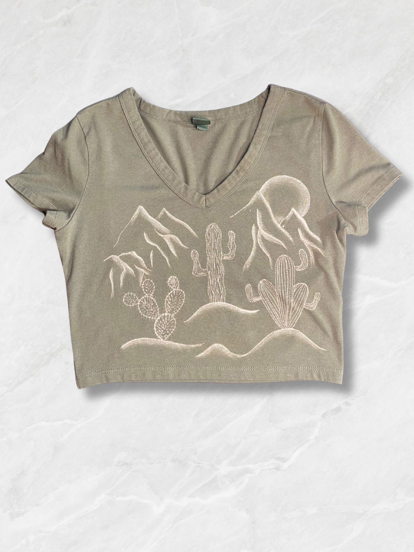 Mountain Desert Cactus Scene Green Crop Top