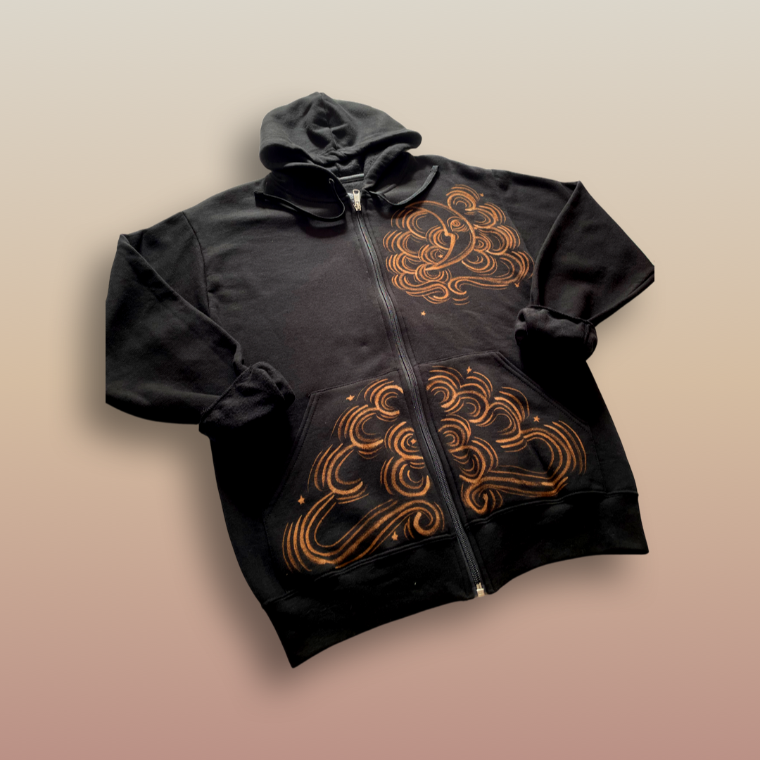 Abstract Moon and Cloud Zip Up Sweatshirt