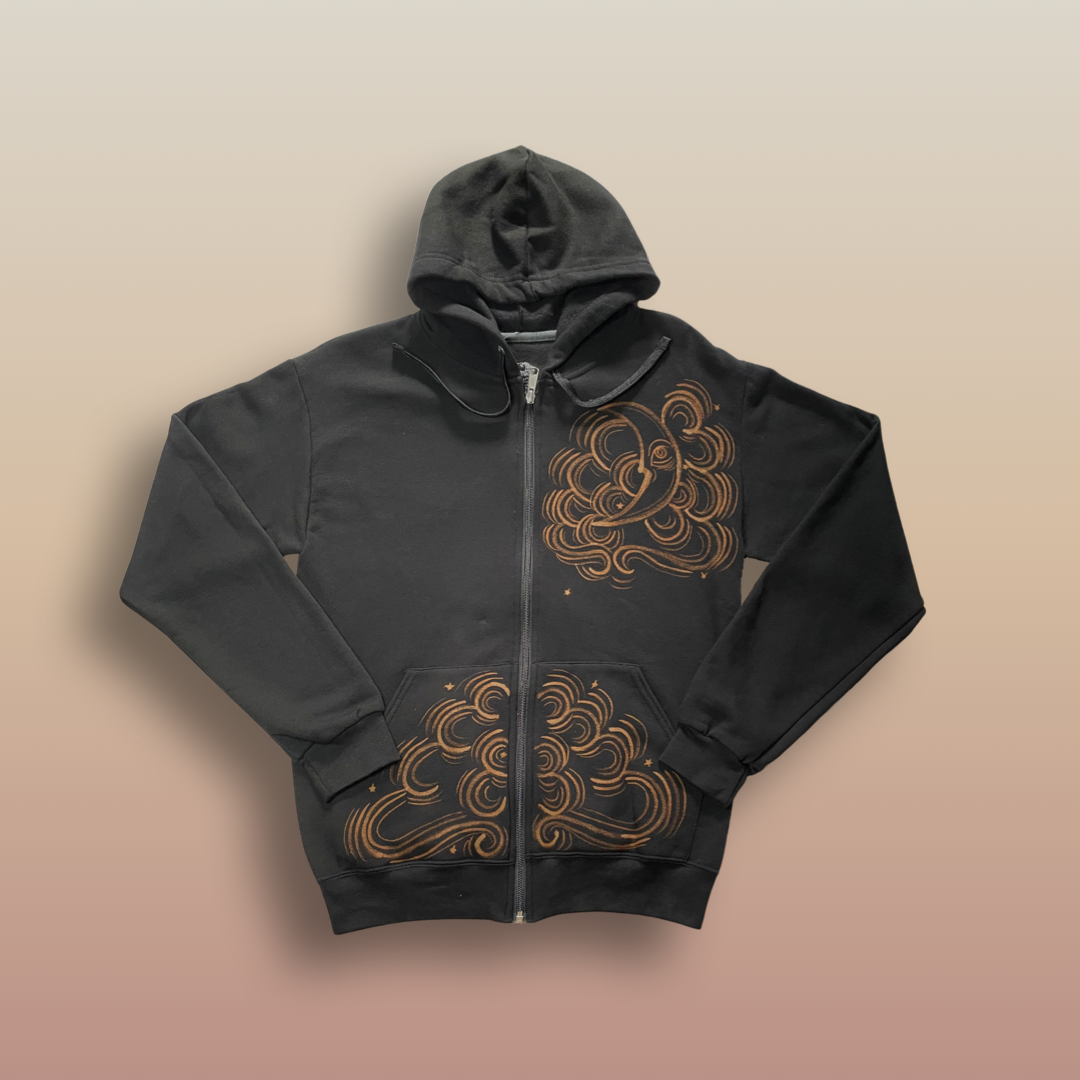 Abstract Moon and Cloud Zip Up Sweatshirt