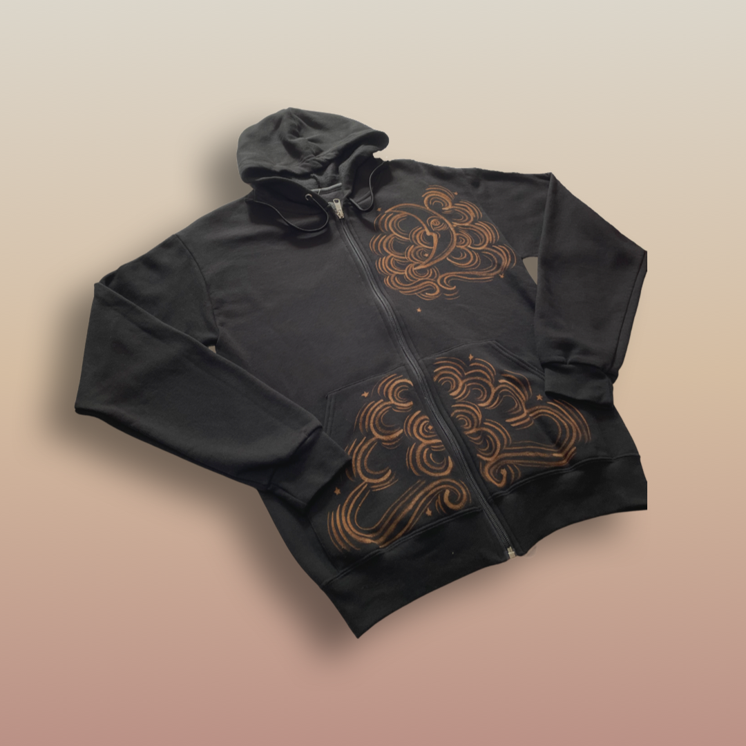 Abstract Moon and Cloud Zip Up Sweatshirt